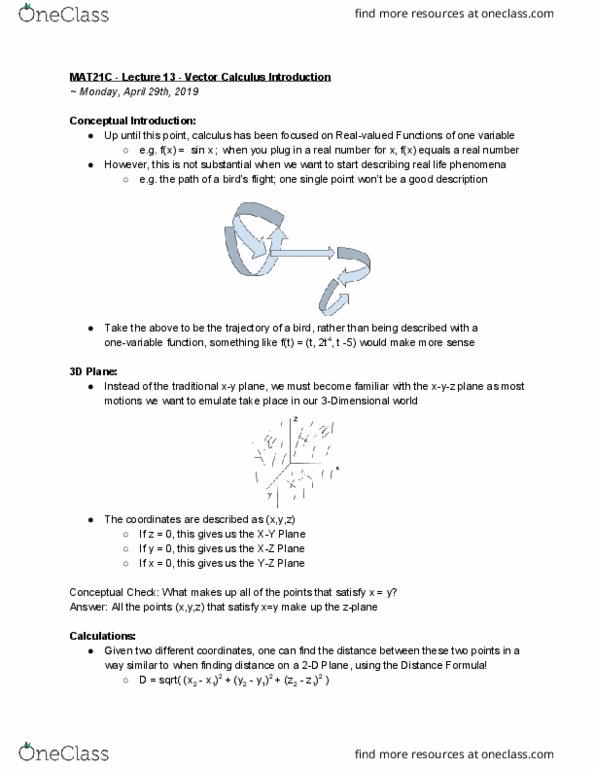 MAT 21C Lecture Notes - Lecture 13: Vector Calculus cover image