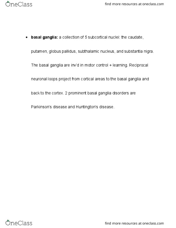PSYB55H3 Chapter Notes - Chapter 8.5: Substantia Nigra, Basal Ganglia, Subthalamic Nucleus thumbnail