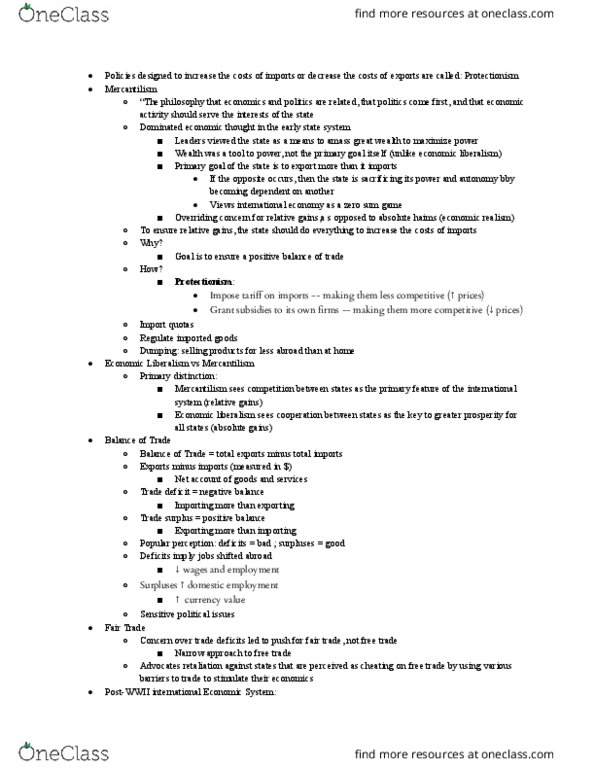 PSC 116 Lecture Notes - Lecture 2: Economic Liberalism, Mercantilism, Protectionism thumbnail