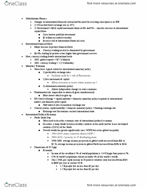 PSC 116 Lecture Notes - Lecture 3: Floating Exchange Rate, International Political Economy, Portfolio Investment thumbnail