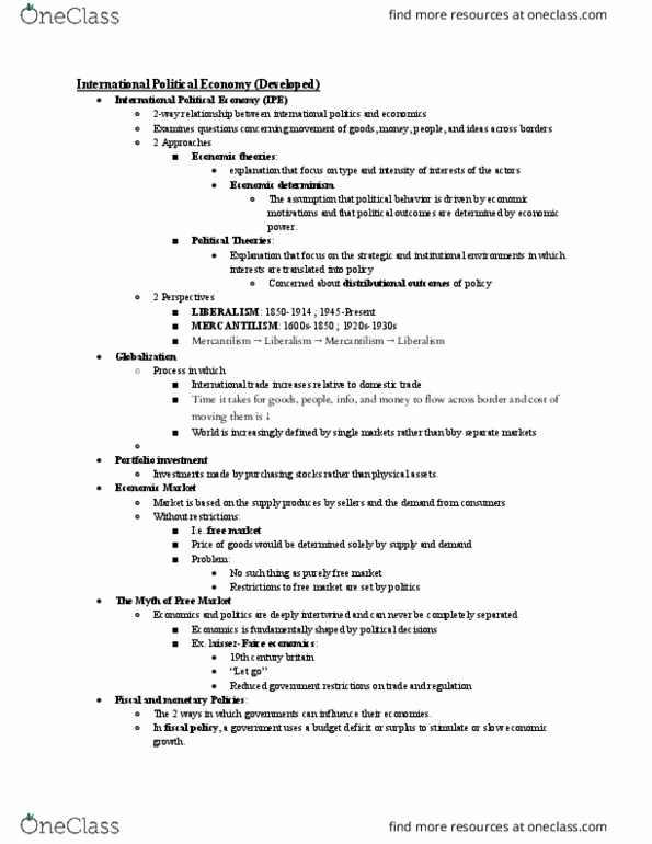 PSC 116 Study Guide Spring 2019, Final International Political Economy, Portfolio Investment