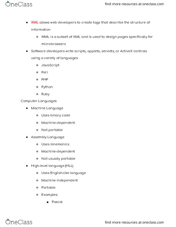 ICT 202 Lecture Notes - Lecture 62: Wireless Markup Language, Xml, Assembly Language thumbnail