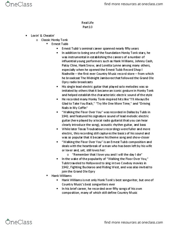 MUS 365 Lecture Notes - Lecture 4: Ernest Tubb, Hank Snow, Mgm Records thumbnail
