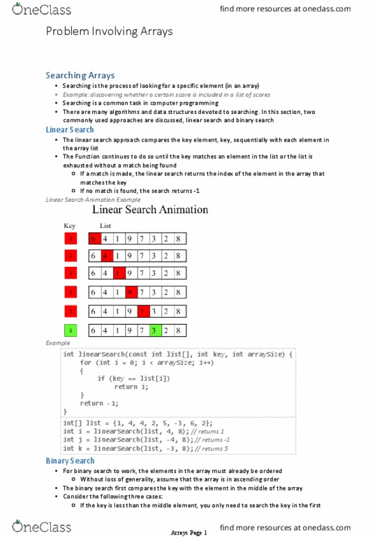 Computer Science 1037A/B Lecture Notes - Lecture 3: Linear Search, Binary Search Algorithm, Dynamic Array thumbnail