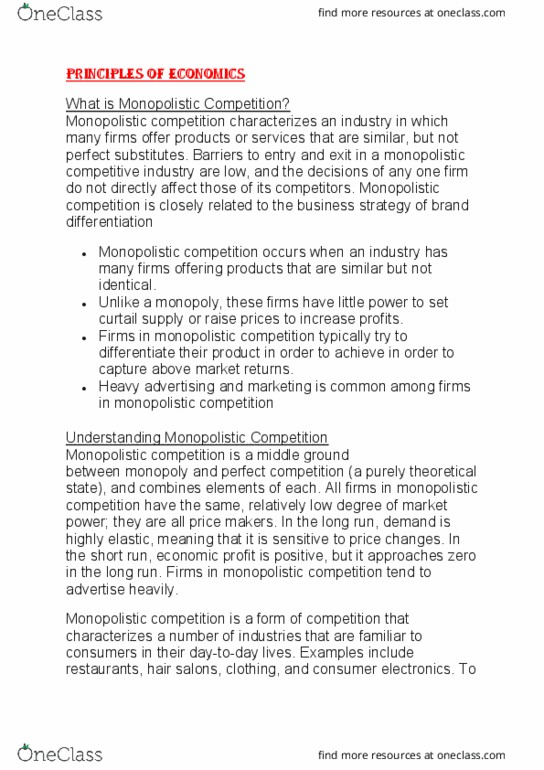 200525 Lecture Notes - Lecture 31: Monopolistic Competition, Perfect Competition, Substitute Good thumbnail