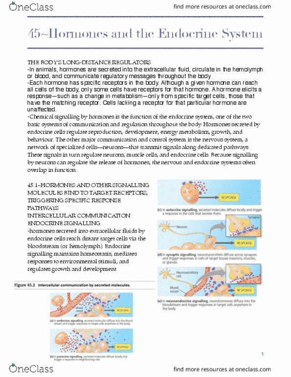 BIOL 1050 Chapter Notes - Chapter 45: Cell Signaling, Hemolymph, Extracellular Fluid thumbnail