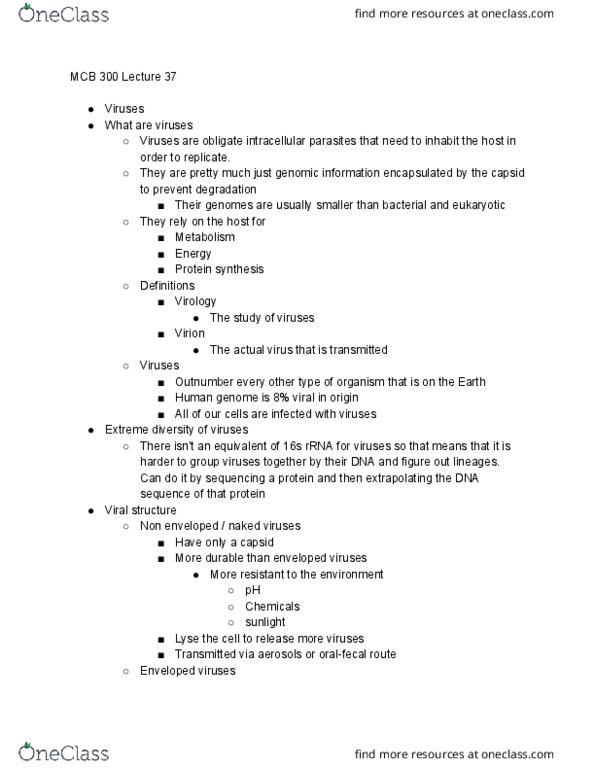 MCB 300 Lecture Notes - Lecture 37: Intracellular Parasite, 16S Ribosomal Rna, Human Genome thumbnail