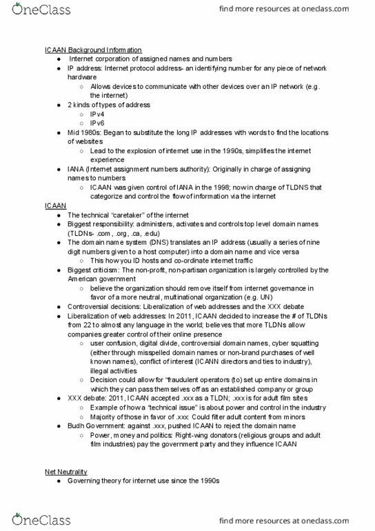NATS 1505 Lecture Notes - Lecture 8: Cybersquatting, Internet Assigned Numbers Authority, Icann thumbnail