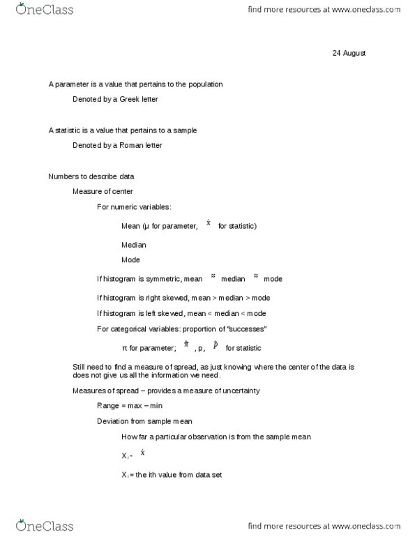 STAT 301 Lecture Notes - Interquartile Range, Standard Deviation, Variance thumbnail