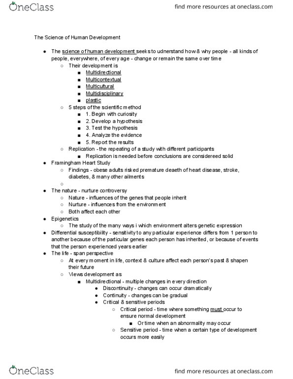 HDE 100B Chapter Notes - Chapter 1: Framingham Heart Study, Critical Period, Scientific Method thumbnail