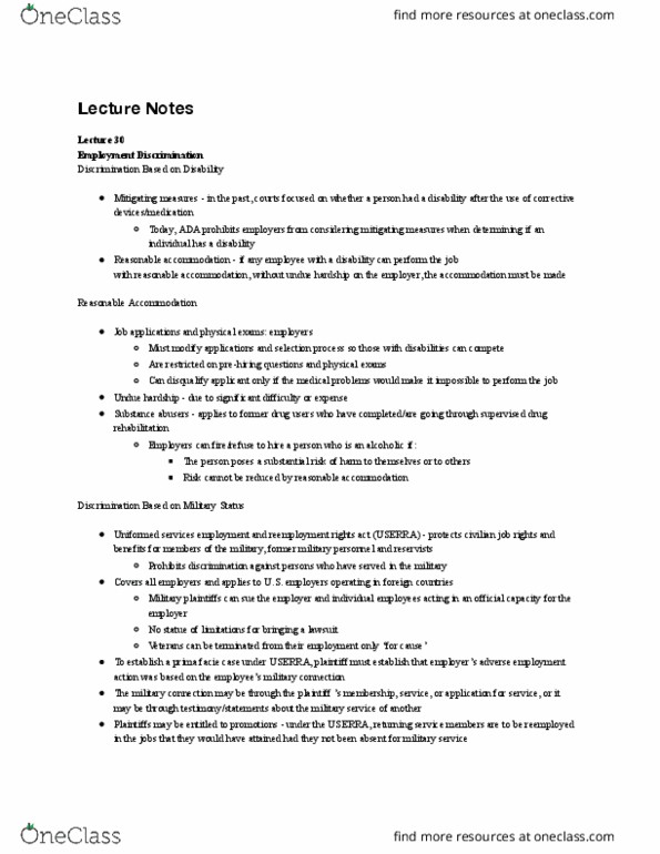 FIN 240 Lecture Notes - Lecture 30: Reasonable Accommodation, Drug Rehabilitation, Reverse Discrimination thumbnail