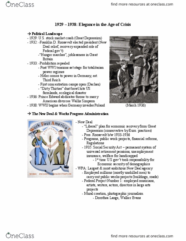 ARTH 337 Lecture Notes - Lecture 7: Dorothea Lange, Dust Bowl, Hunger Marches thumbnail