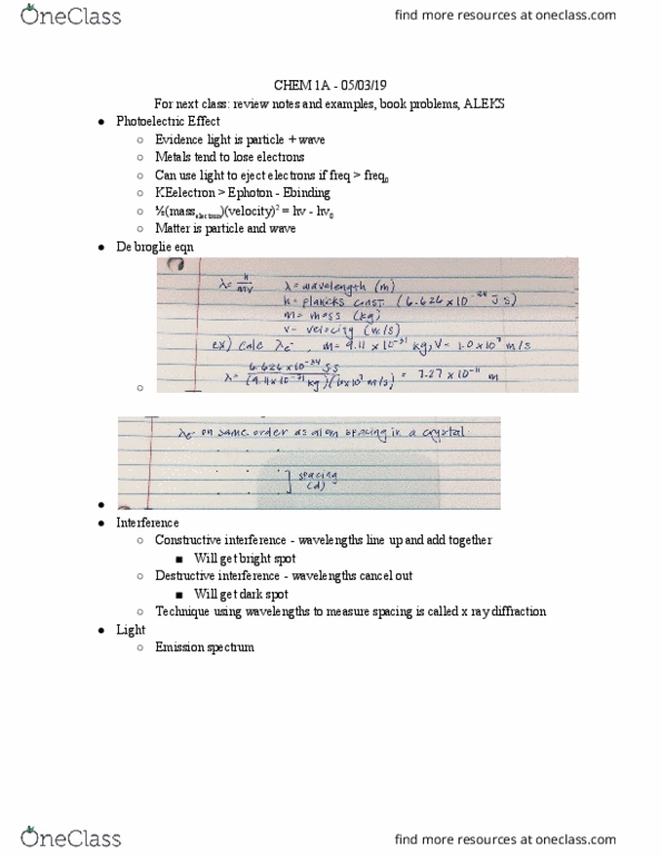 CHEM 1A Lecture Notes - Lecture 15: Emission Spectrum, Bohr Model, Zilog Z80 cover image