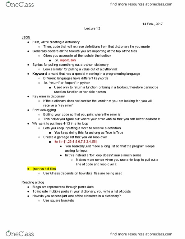 COMP 102 Lecture Notes - Lecture 7: Json thumbnail