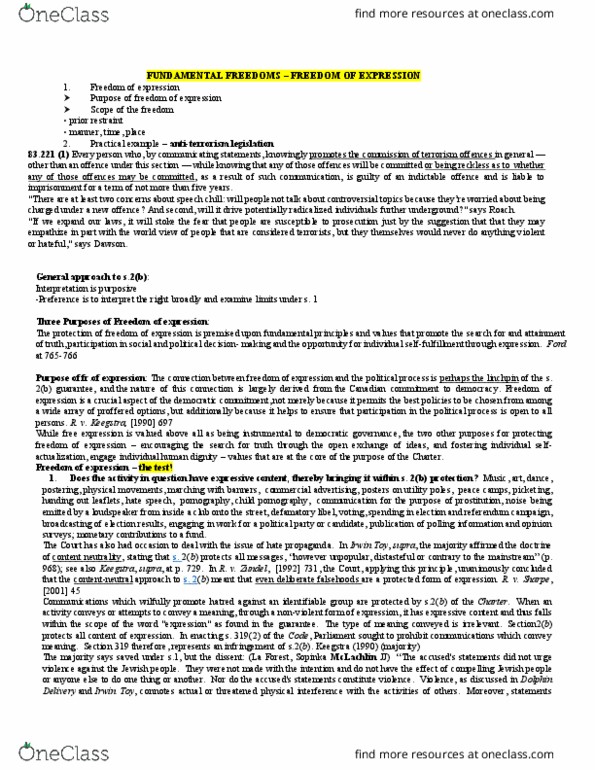 PUB2 101D1 Lecture Notes - Lecture 9: Defamatory Libel, Indictable Offence, Prior Restraint thumbnail