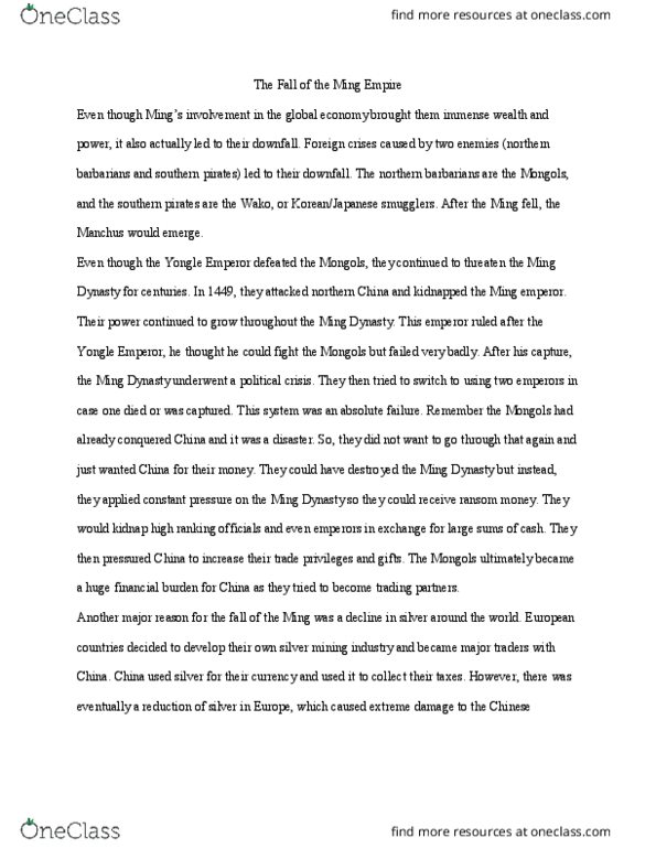 HIST 4618 Lecture Notes - Lecture 20: Yongle Emperor, Li Zicheng thumbnail