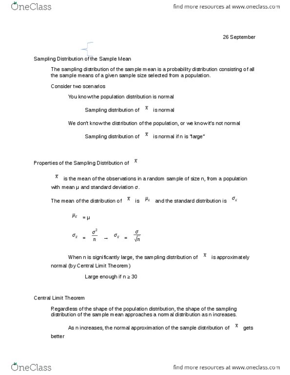 STAT 301 Lecture Notes - Central Limit Theorem, Sampling Distribution, Point Estimation thumbnail