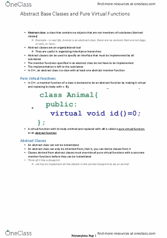 Computer Science 1037A/B Lecture Notes - Lecture 41: Virtual Function, Abstract Type, In C thumbnail