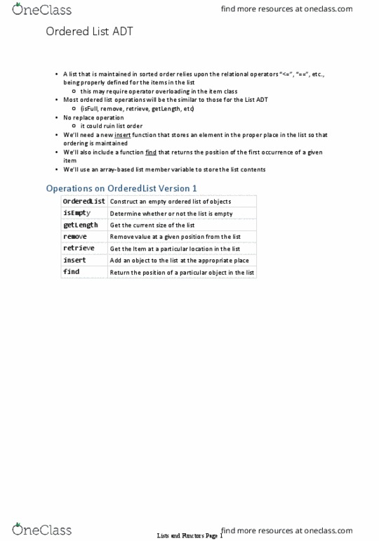 Computer Science 1037A/B Lecture Notes - Lecture 44: Operator Overloading, Member Variable thumbnail