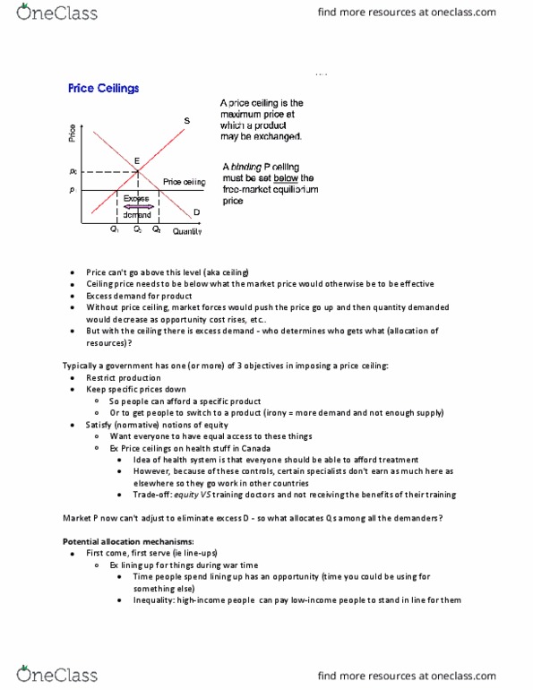 ECON 208 Lecture Notes - Lecture 8: Price Ceiling, Shortage, Opportunity Cost thumbnail