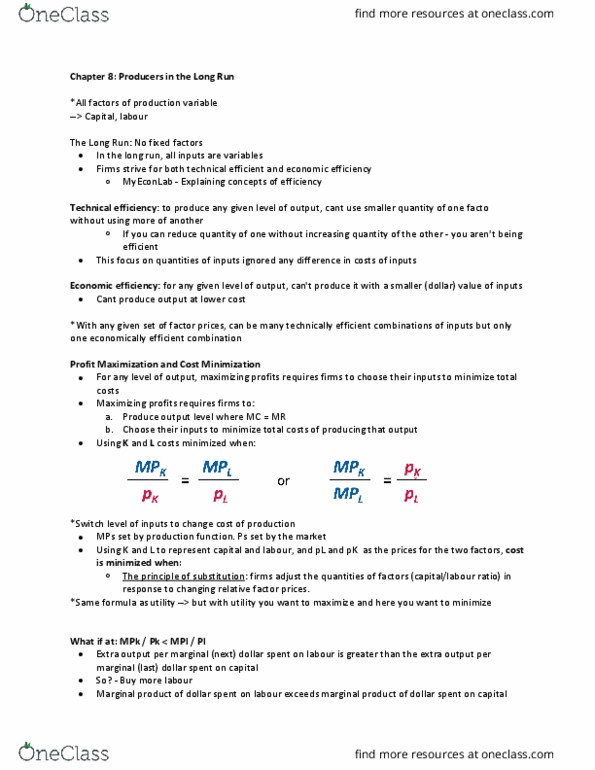 ECON 208 Lecture Notes - Lecture 12: Economic Efficiency, Marginal Product, Production Function thumbnail