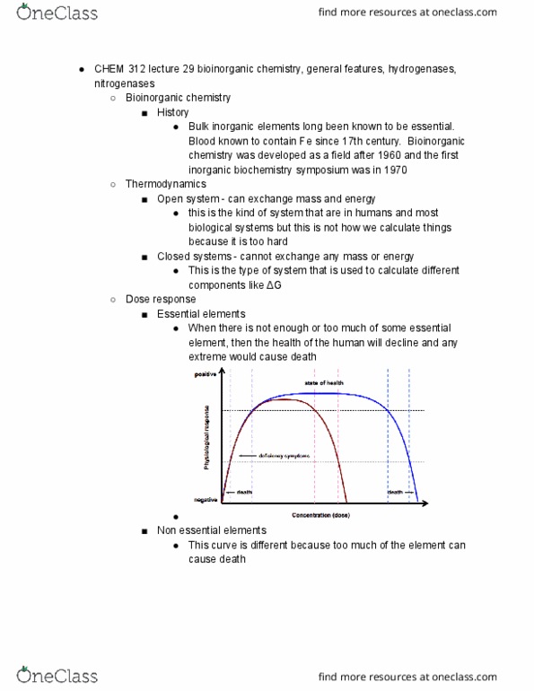 CHEM 312 Lecture Notes - Lecture 29: Bioinorganic Chemistry, Thermodynamics, Methionine thumbnail