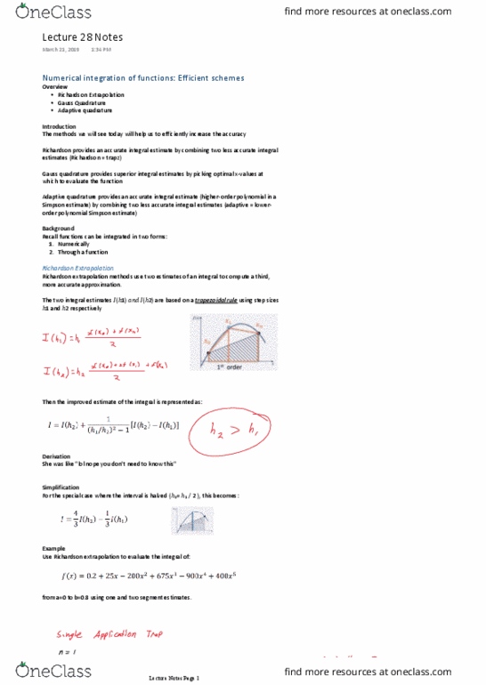 Civil and Environmental Engineering 2219A/B Lecture Notes - Lecture 28: Richardson Extrapolation, Numerical Integration thumbnail