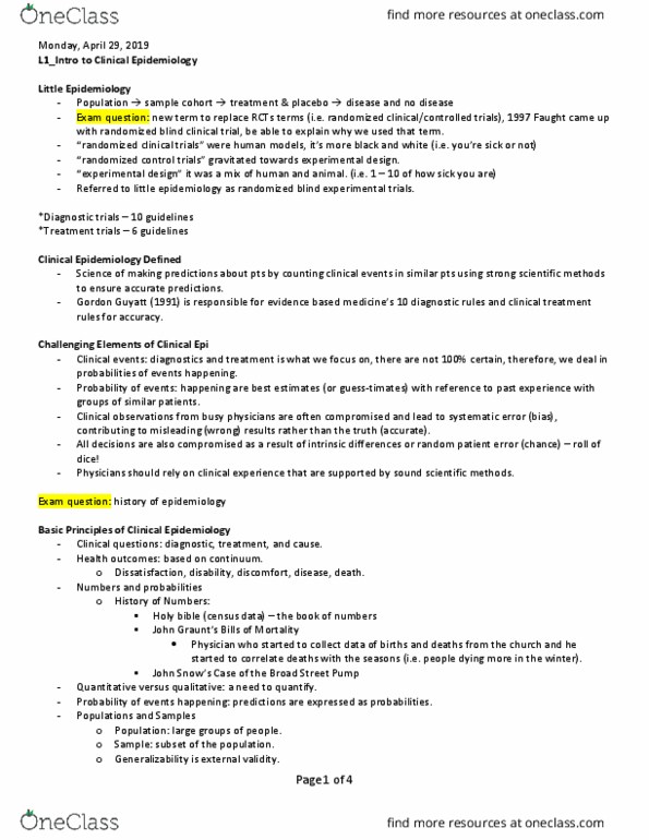 HLSC 4P99 Lecture Notes - Lecture 1: Soho, Gordon Guyatt, Randomized Controlled Trial thumbnail