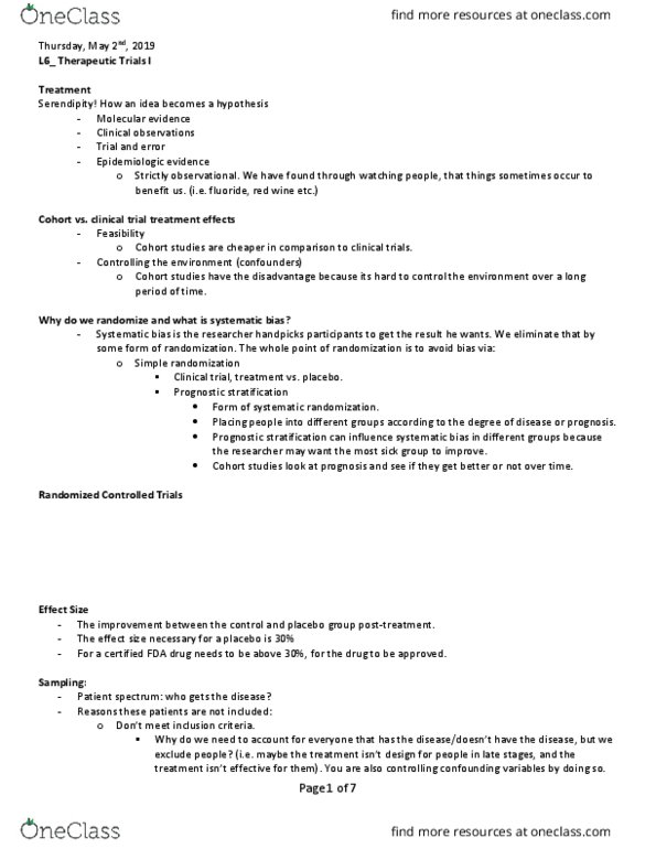 HLSC 4P99 Lecture Notes - Lecture 4: Observational Error, Clinical Trial, Statistical Significance thumbnail