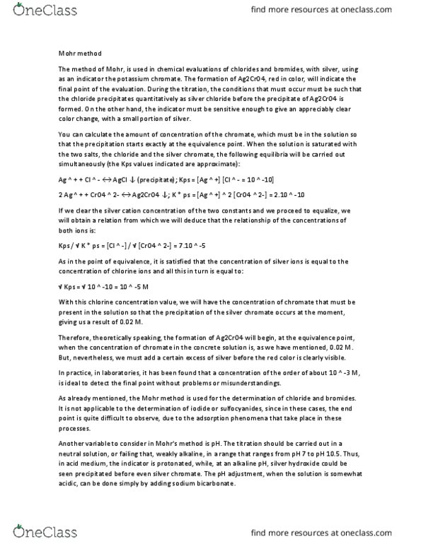 CHE-2211 Lecture Notes - Lecture 12: Silver Chloride, Potassium Chromate, Silver Oxide thumbnail