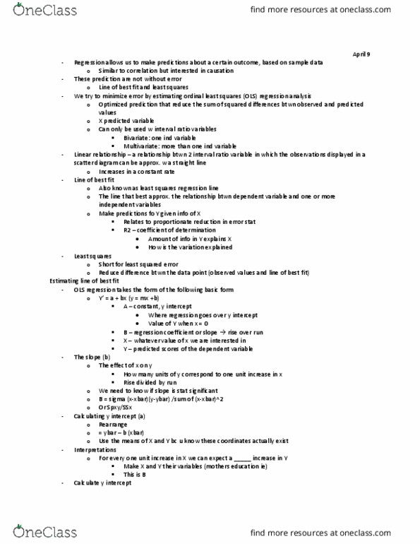 SOCIOL 3FF3 Lecture Notes - Lecture 12: Regression Analysis, Interval Ratio, Scatter Plot thumbnail