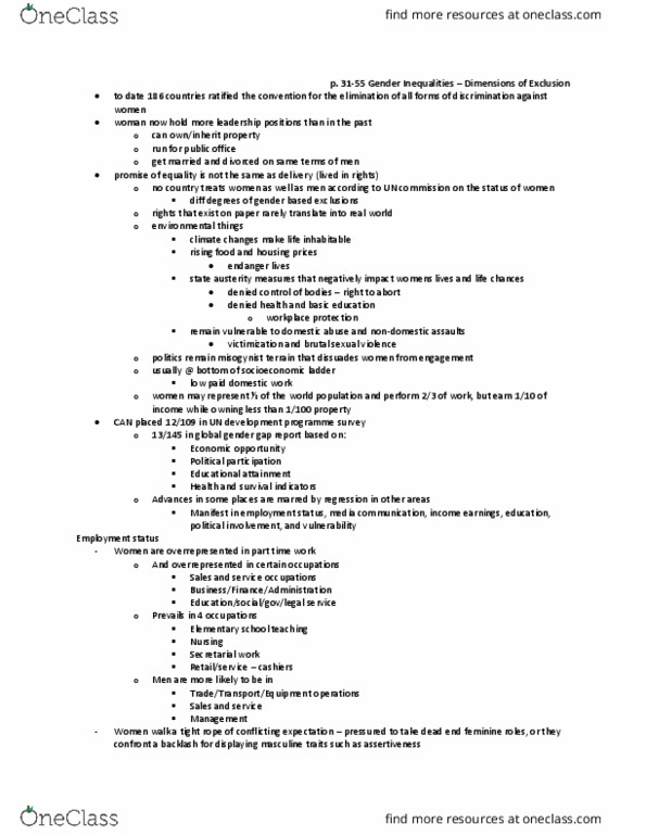 SOCIOL 2RR3 Chapter Notes - Chapter 9: Global Gender Gap Report, United Nations Development Programme, Domestic Violence thumbnail