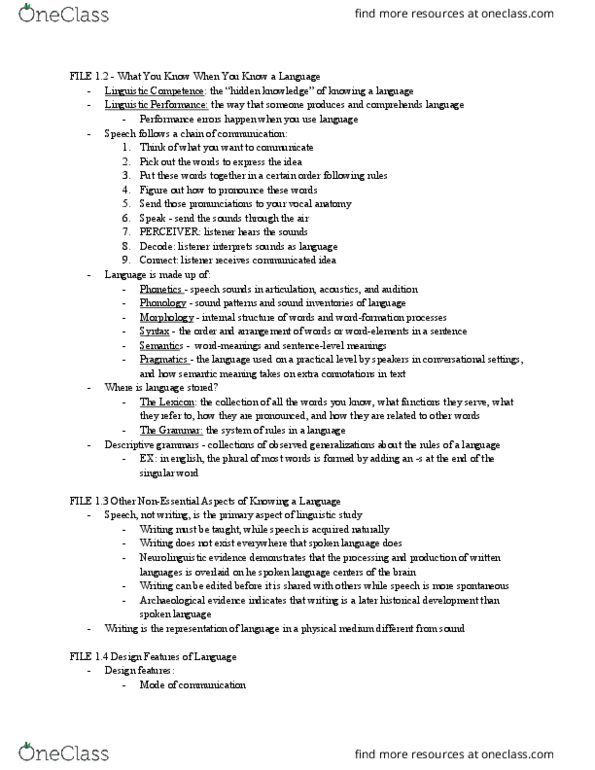 LING 1150 Chapter Notes - Chapter 1: Pragmatics, Onomatopoeia, Constructed Language thumbnail