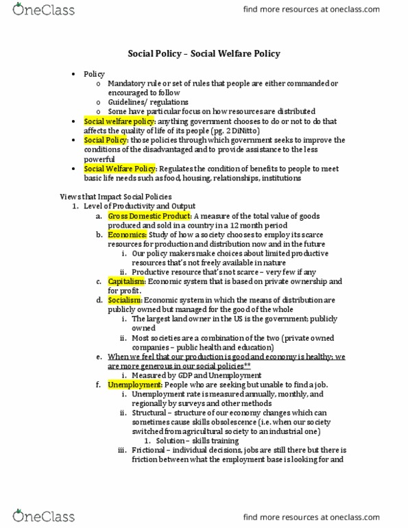 SOC 105 Lecture Notes - Lecture 4: Gross Domestic Product, Economic System, Social Darwinism thumbnail