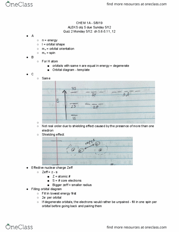 CHEM 1A Lecture Notes - Lecture 17: Effective Nuclear Charge cover image