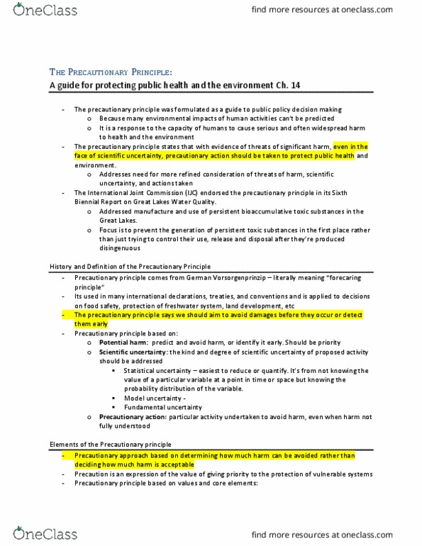 EESA10H3 Chapter Notes - Chapter 14: International Joint Commission, Precautionary Principle, Bioaccumulation thumbnail