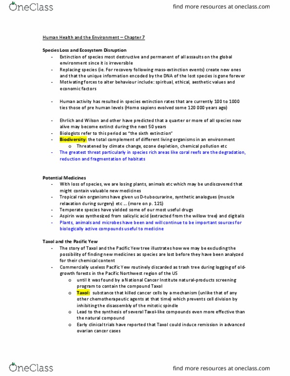 EESA10H3 Chapter Notes - Chapter 7: Taxus Brevifolia, National Cancer Institute, Paclitaxel thumbnail