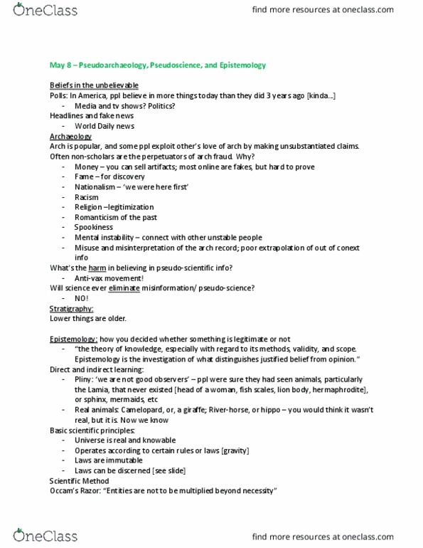 NMC277H1 Lecture Notes - Lecture 1: Pseudoarchaeology, Pseudoscience, Piltdown Man thumbnail