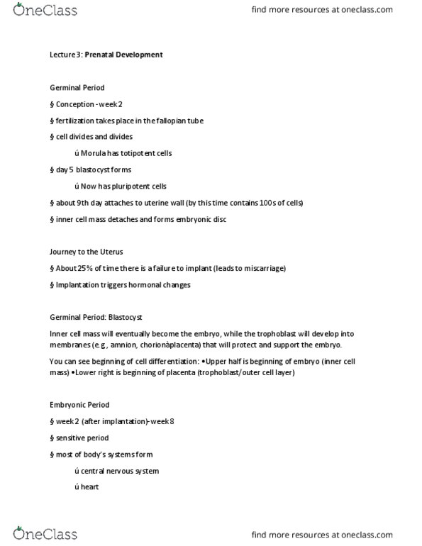 PSC 140 Lecture Notes - Lecture 3: Inner Cell Mass, Blastocyst, Amnion thumbnail