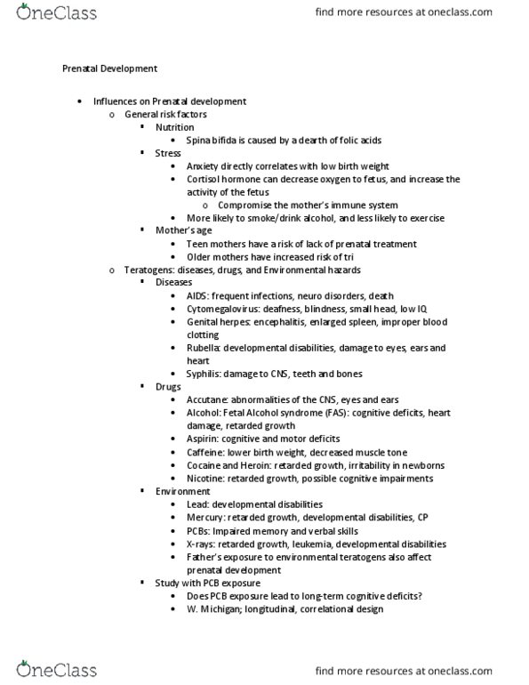 L33 Psych 321 Lecture Notes - Lecture 4: Spina Bifida, Prenatal Development, Genital Herpes thumbnail