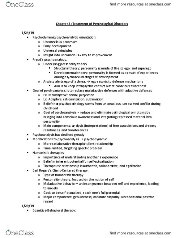 L33 Psych 354 Chapter Notes - Chapter 3: Cognitive Therapy, Therapeutic Relationship, Psychopathology thumbnail