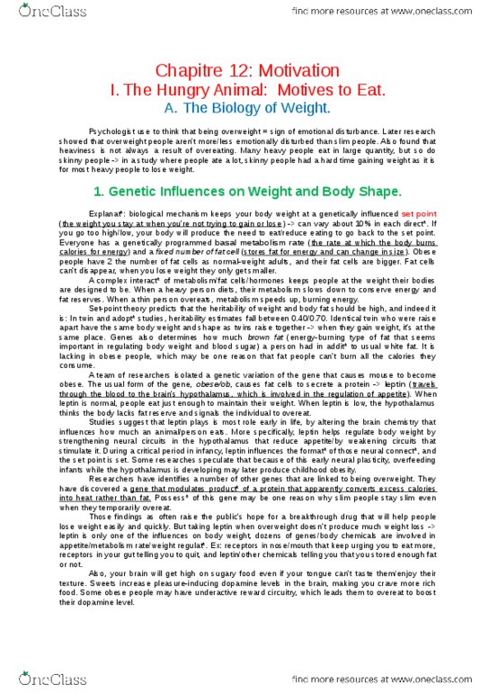 PSYC 200 Chapter Notes -Childhood Obesity, Anorexia Nervosa, Leptin thumbnail