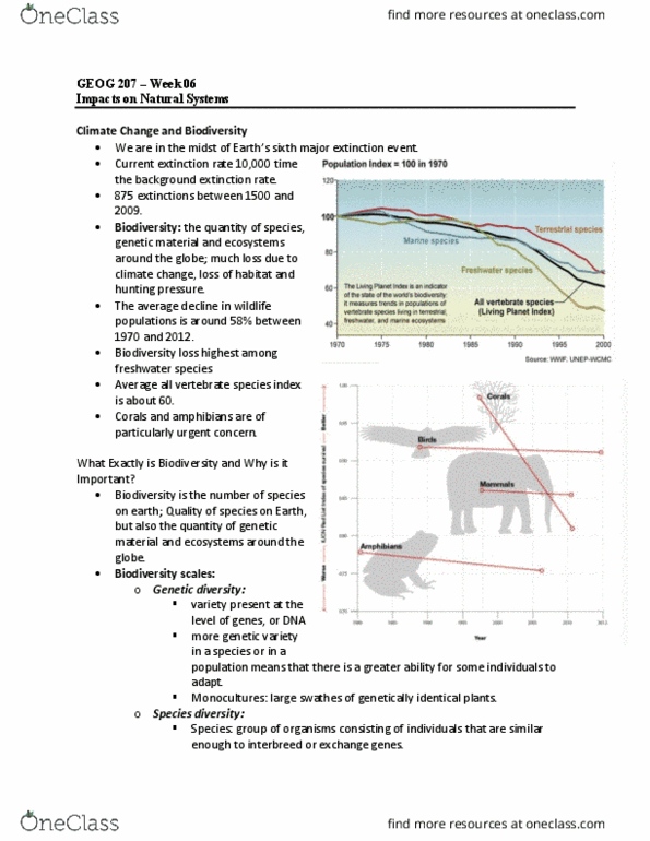 GEOG306 Lecture Notes - Lecture 7: Background Extinction Rate, Climate Change Adaptation, Intertidal Zone thumbnail