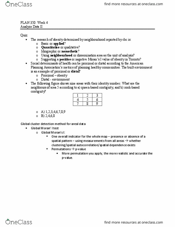 PLAN105 Lecture Notes - Lecture 8: Spatial Analysis, Contiguity, Nomothetic thumbnail