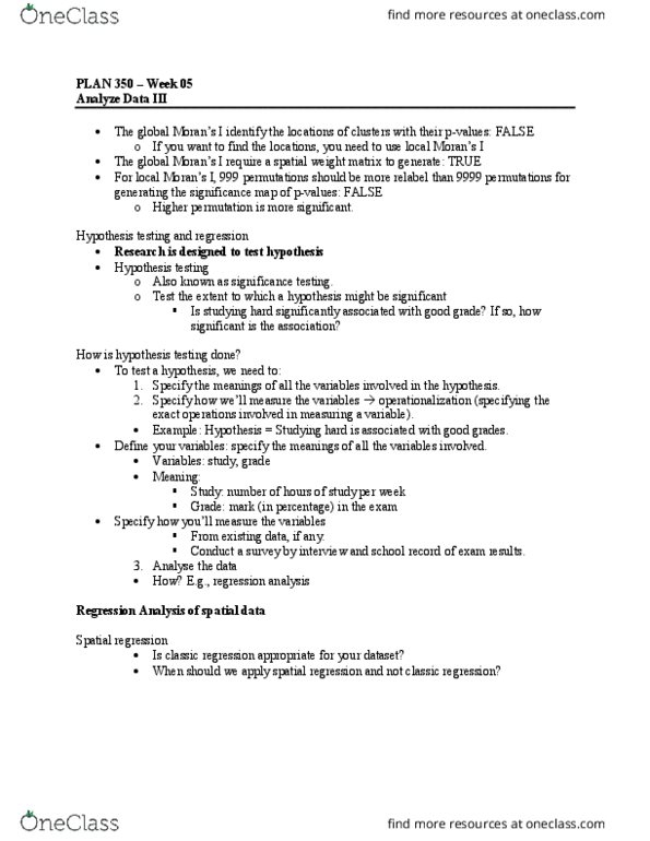 PLAN105 Lecture Notes - Lecture 7: Spatial Analysis, Statistical Hypothesis Testing, Operationalization thumbnail