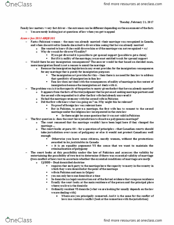 LAWG 273 Lecture Notes - Lecture 3: Illegal Immigration, Family Law, Residence Act thumbnail