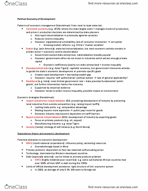 POLI 227 Lecture Notes - Lecture 5: Heavily Indebted Poor Countries, Official Development Assistance, Autarky thumbnail