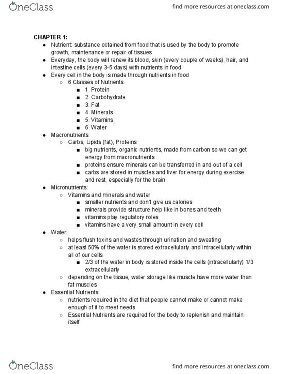 NUT 10 Chapter Notes - Chapter 2: Carbohydrate, Collagen, Fluid Balance thumbnail