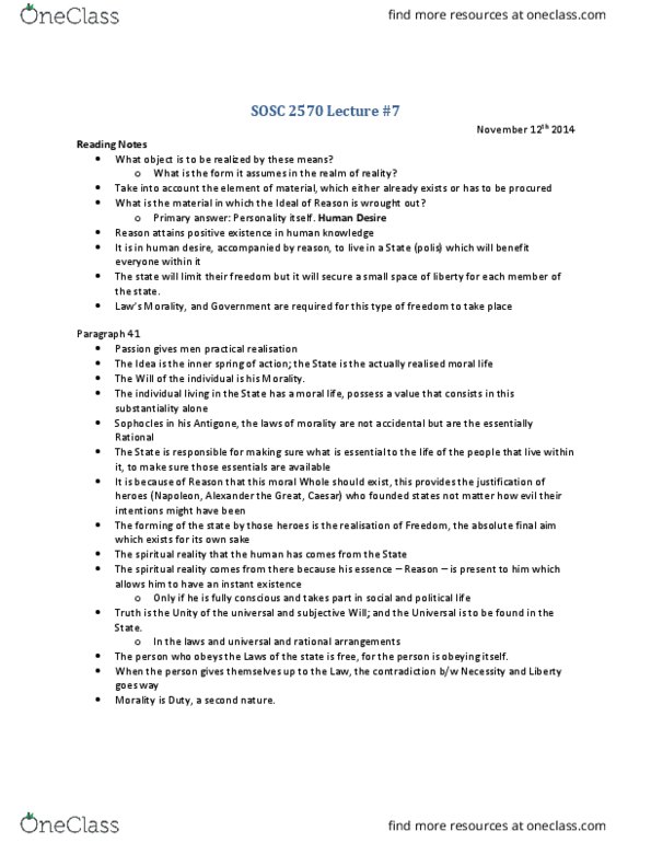 SOSC 2570 Lecture Notes - Lecture 7: Sophocles, Sejm, Advantageous thumbnail
