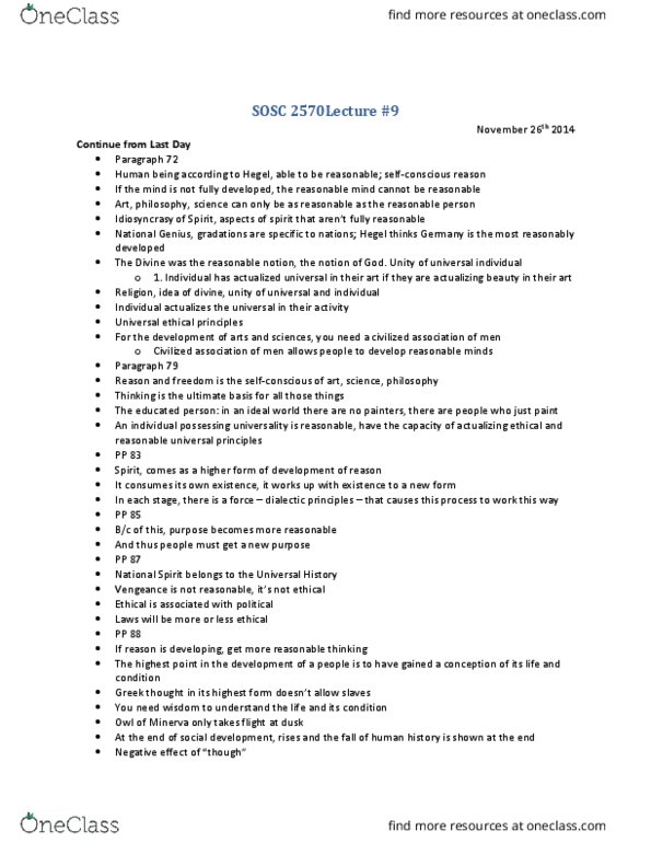 SOSC 2570 Lecture Notes - Lecture 9: Idiosyncrasy, Dialectic thumbnail